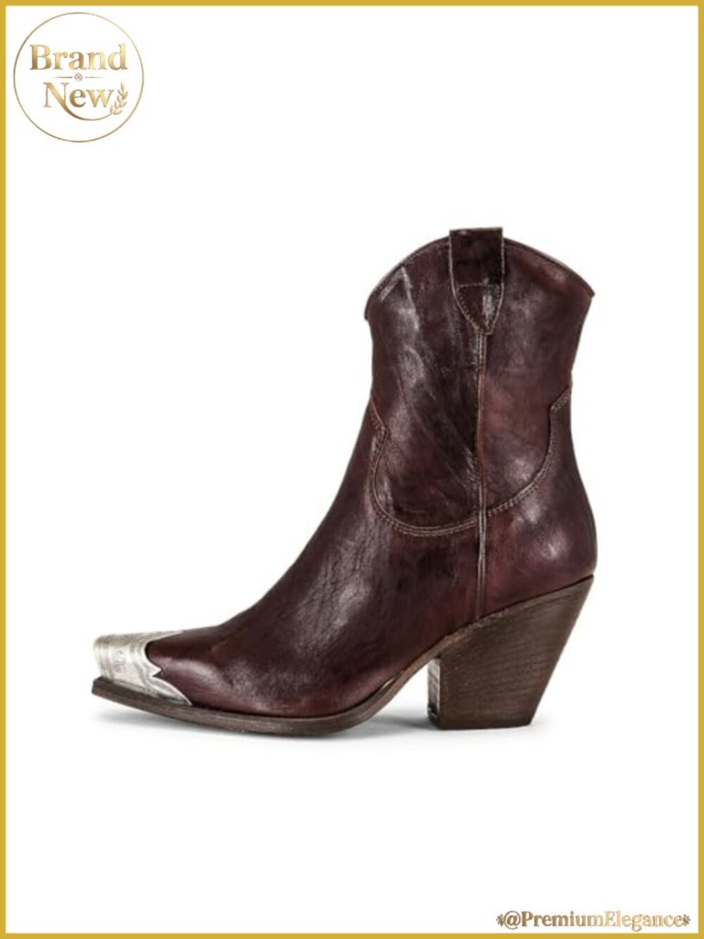 Women's Western Ankle Boots Metal Toe Snip Toe Stacked Block Heel Side Zip
